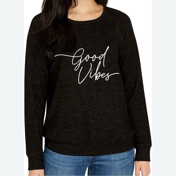 BUFFALO DAVID BITTON BLACK HEATHER GRAPHIC GOOD VIBES SWEATSHIRT WOMENS SMALL - Picture 4 of 5